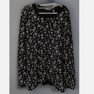 ANYBODY Women’s Plus Size 1XT Long Sleeve Top Black White Hearts Print Casual